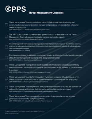 Threat Management Checklist Threat Management Checklist